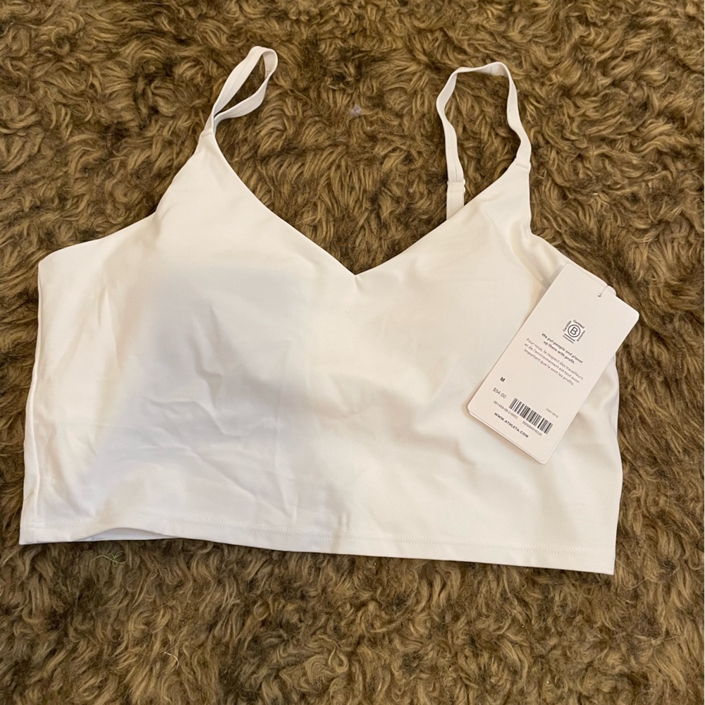 Athelta White sports bra ELATION V-NECK LONGLINE BRA A-C